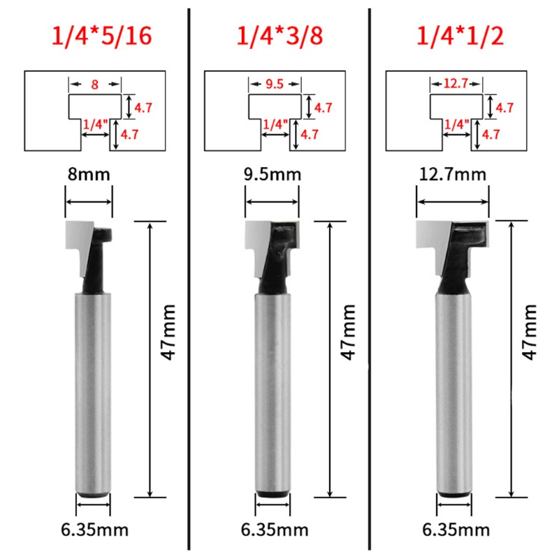 Bộ 3 Đầu Vít Định Tuyến Trục T 1 / 4 Inch 6mm Hình Lục Giác Cho Máy Khoan Lỗ Chìa Khóa