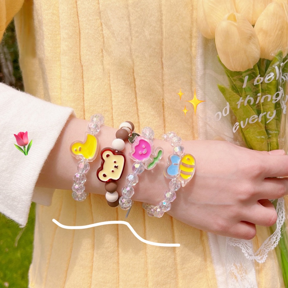 Dây Cột Tóc Cao Su Đính Hạt Hình Ong/Chú Ong/Hoa Tulip Dễ Thương Ngọt Ngào Cho Nữ