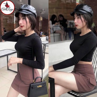 Áo Croptop Tay Dài Cổ Tròn Thun Co Dãn "ÁO CROPTOP TAY DÀI"
