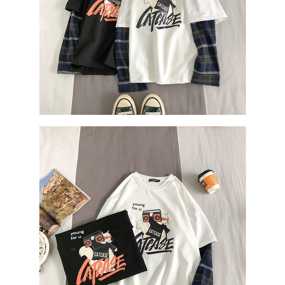 Áo thun tay dài Sweater form rộng UNISEX, in chữ CATCASE | BigBuy360 - bigbuy360.vn