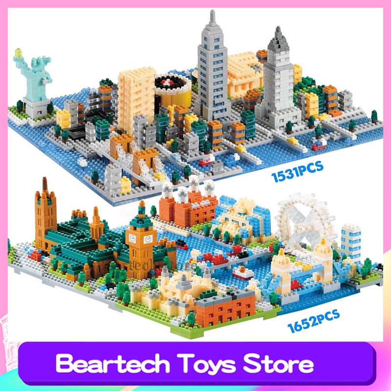 1530+pcs Bricks New York Statue of Liberty Mini Diamond Blocks City Architecture London Tower Bridge Building Block Toys