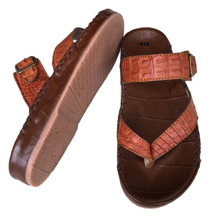 Dép nam xỏ ngón quai ngang da cá sấu  xỏ ngón màu vàng Trường Hải may viền DN1016