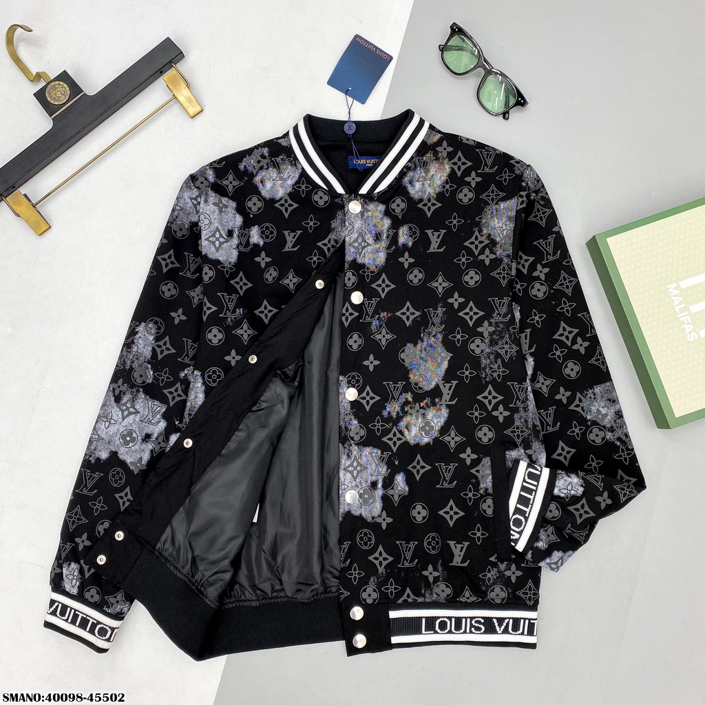 Áo Khoác Bomber Nam Lv Họa Tiết In Nổi Cực Chất . Áo Khoác Bomber Lv Chất Vải Dạ Cao Cấp Dành Cho Nam - MINH TÂY STORE
