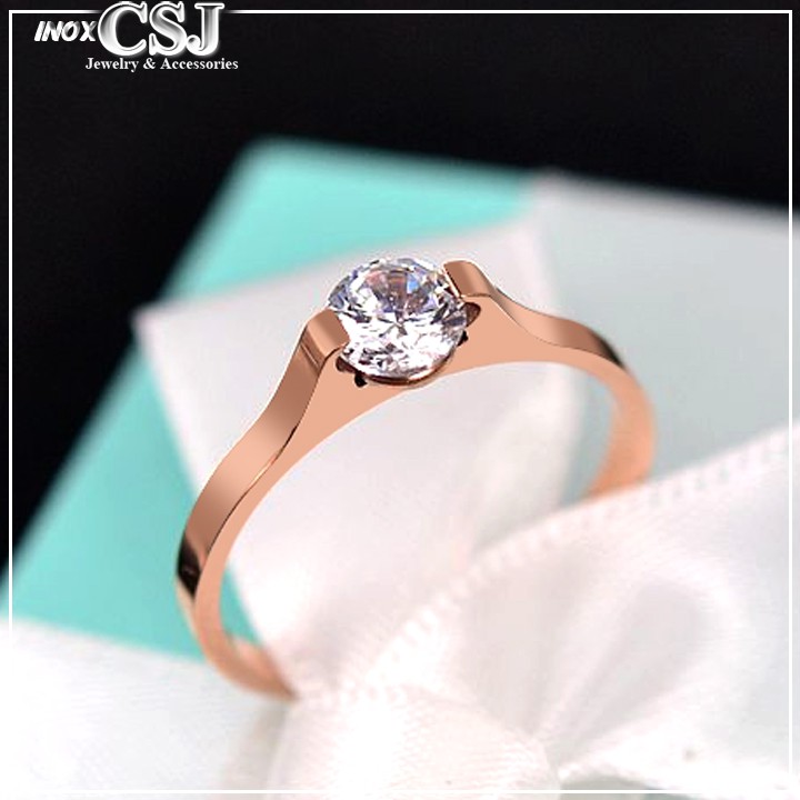 NHẪN TITAN MỘT HỘT ĐÁ MÀU HỒNG ĐẸP SANG TRỌNG - tặng hộp đựng xinh xắn