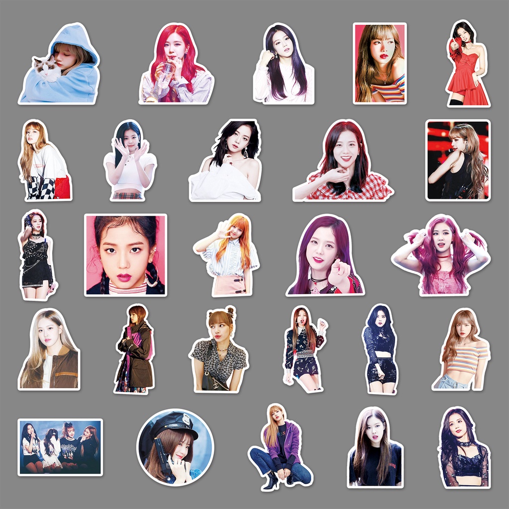 Combo 30 Sticker Chống Nước Decal Dán Điện Thoại Laptop Mũ Bảo Hiểm Vali Guitar Bình Nước Nhóm Nhạc HQ [BLACK PINK]
