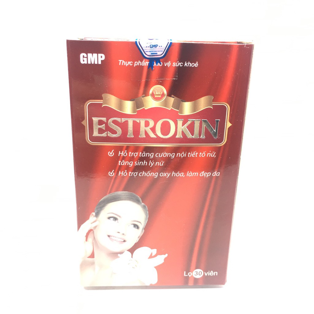 Estrokin - hỗ trợ Cân bằng nội tiết tố, sinh lý nữ - Lọ 30 viên từ Estrogen, vitamin E, Glutathione và collagen