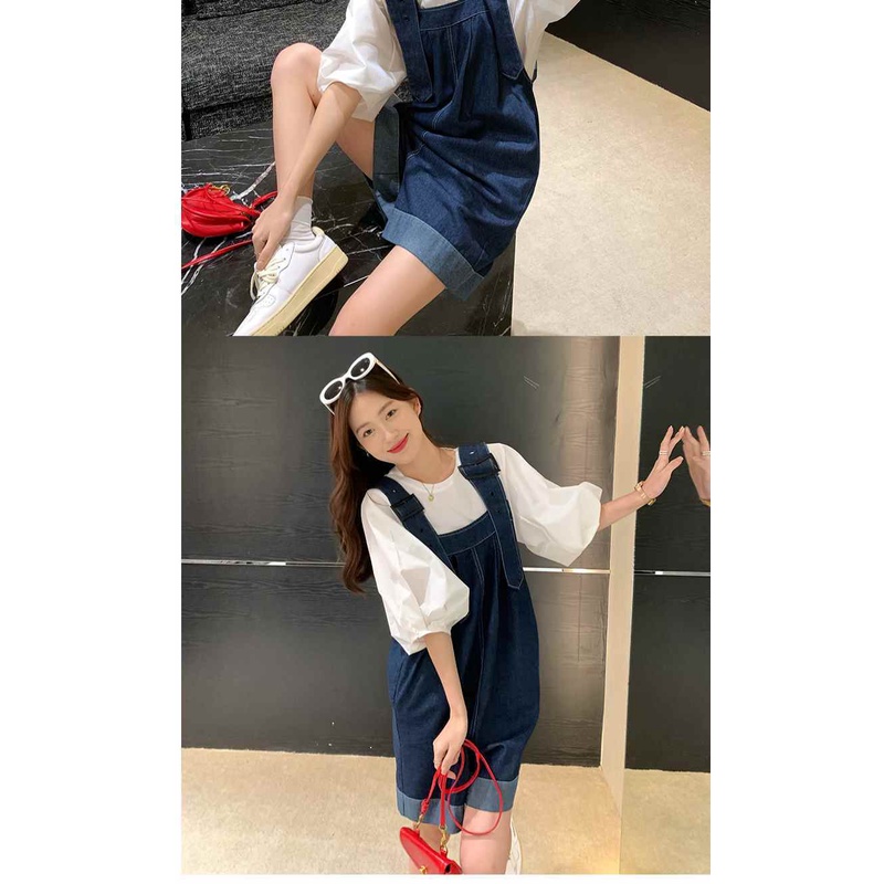 [Spot] Bộ Quần Yếm denim Ống Rộng Thiết Kế Kiểu Hàn Quốc Thời Trang