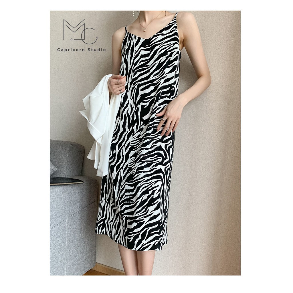 Váy dây mùa hè Sexy Sling Dress hoạ tiết ngựa vằn nhẹ nhàng phong cách Ulzzang có bigsize