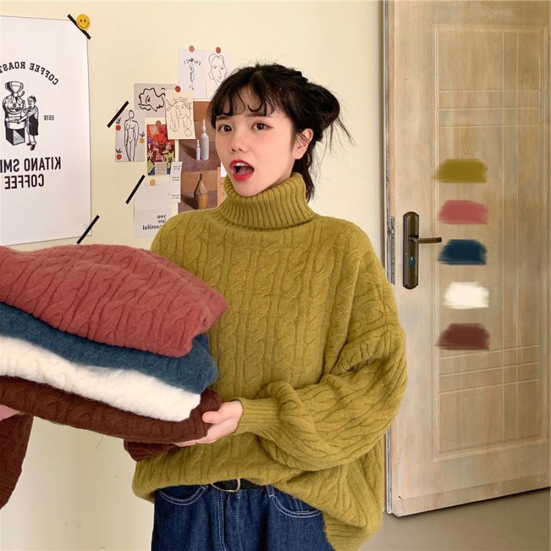 Áo Len Cổ Lọ cAO Tay Dài Dáng Rộng Nữ Nhiều Màu Thời Trang Mùa Đông Hàn Quốc Dày Dặn Siêu Ấm Đủ Size