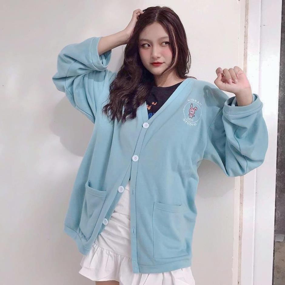 ÁO CARDIGAN KID KAM STUDIO 2020 xanh mint - ÁO KHOÁC NỈ THỎ XANH RABBIT CÚC CÀI ulzzang