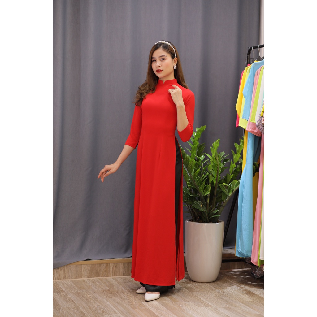 Bộ áo dài truyền thống màu đỏ tươi, Cả bộ áo dài 4 tà chất liệu chiffon