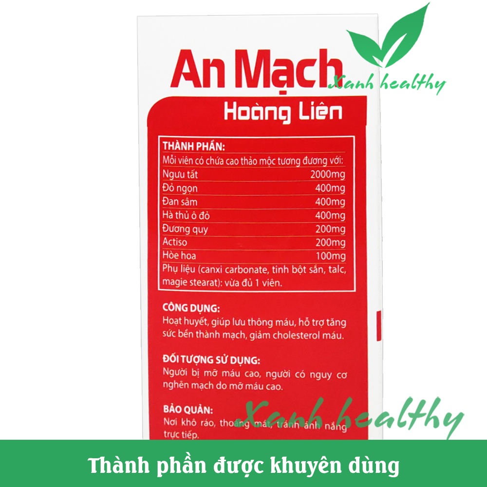 Viên uống giảm mỡ máu An Mạch - Ngừa gan nhiêm mỡ, máu nhiễm mỡ, xơ vữa động mạch, giảm béo hiệu quả - Hàng hãng hãng