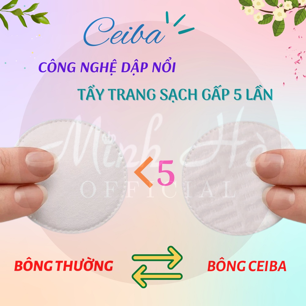 Bông tẩy trang Ceiba 100% Cotton 140 miếng tiết kiệm dung dịch, không để lại xơ bông trên da