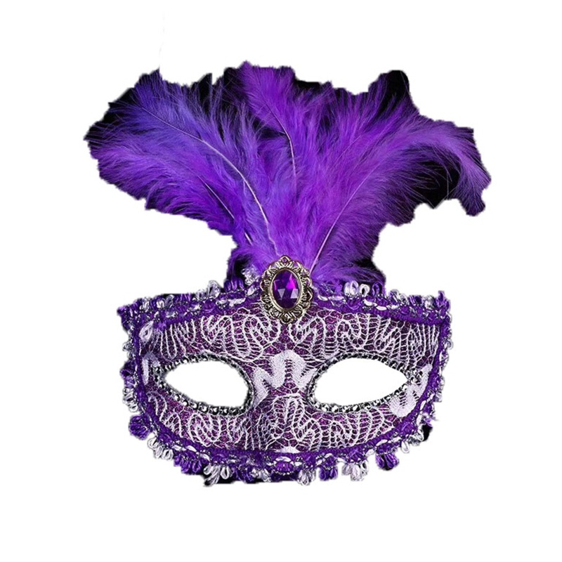 Mặt Nạ Nửa Mặt Hóa Trang Halloween Đính Lông Vũ