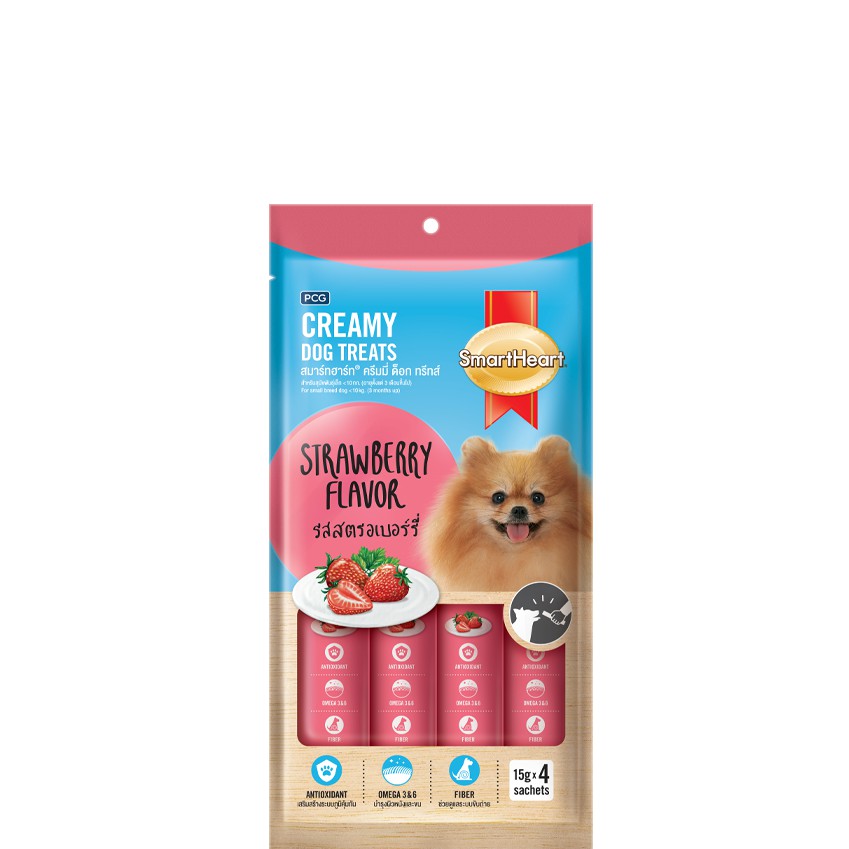 Smartheart Creamy Dog Treats Strawberry -  Thanh 15gr (Kem thưởng cho chó - Vị dâu)