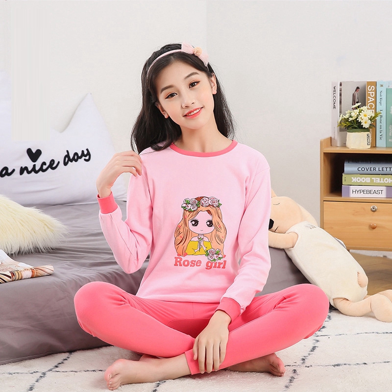 Pyjamas Kids Soft Cartoon Pajamas 8-18Yrs Boy 2pcs Cotton Breathable Sleepwear Shirt+Pants Sleep Wear Girls Homewear Clothes