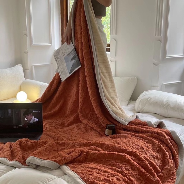 Chăn Lông Cừu , Chăn 𝓦𝓪𝓻𝓶 𝓫𝓵𝓪𝓷𝓴𝓮𝓽 Vặn Thừng 2M*2M3 Trơn Màu Cho Mùa Đông Ấm Áp