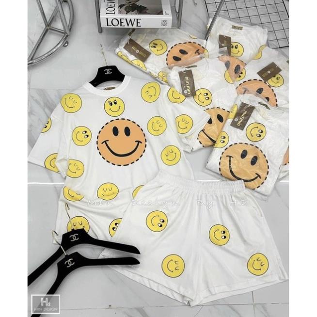 [XẢ KHO] Set Thun Mặt Cười Kèm Short - Bộ Áo Thun Tay Lỡ Form Rộng Hoạ Tiết ICon Dễ Thương Kèm Quần Đùi Cạp Chun