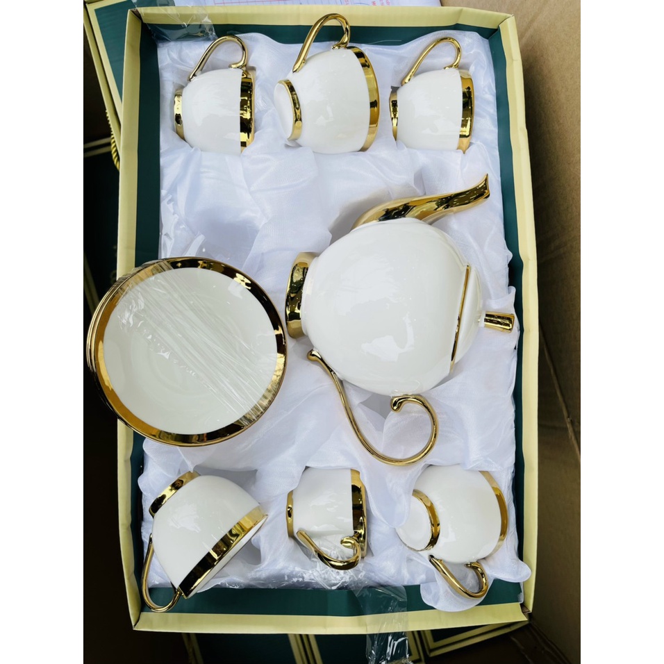 [HÀNG ĐẸP] Bộ ấm chén chỉ vàng cao cấp, bộ ấm chén sứ uống trà phong cách đĩa kê