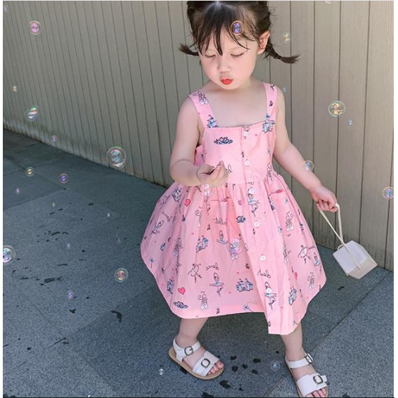 Váy hai dây 2-7T QUẢNG CHÂU bé gái cotton denim 100%, đầm dây cho bé bản to có túi váy xòe 2 3 4 5 6 7 tuổi