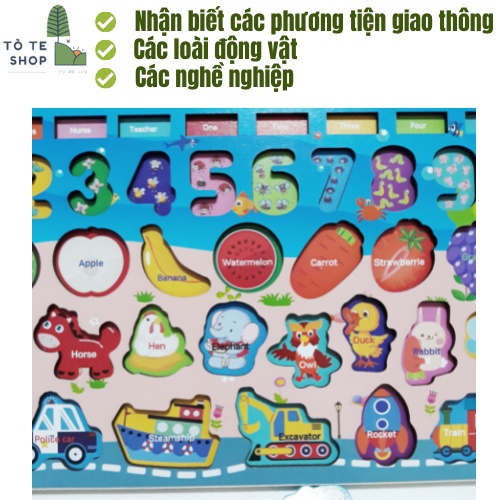 Bảng gỗ đa năng 5 trong 1, Bảng gỗ câu cá đa chức năng 63 chi tiết, đồ chơi gỗ thông minh học ghép chữ,số,phương tiện