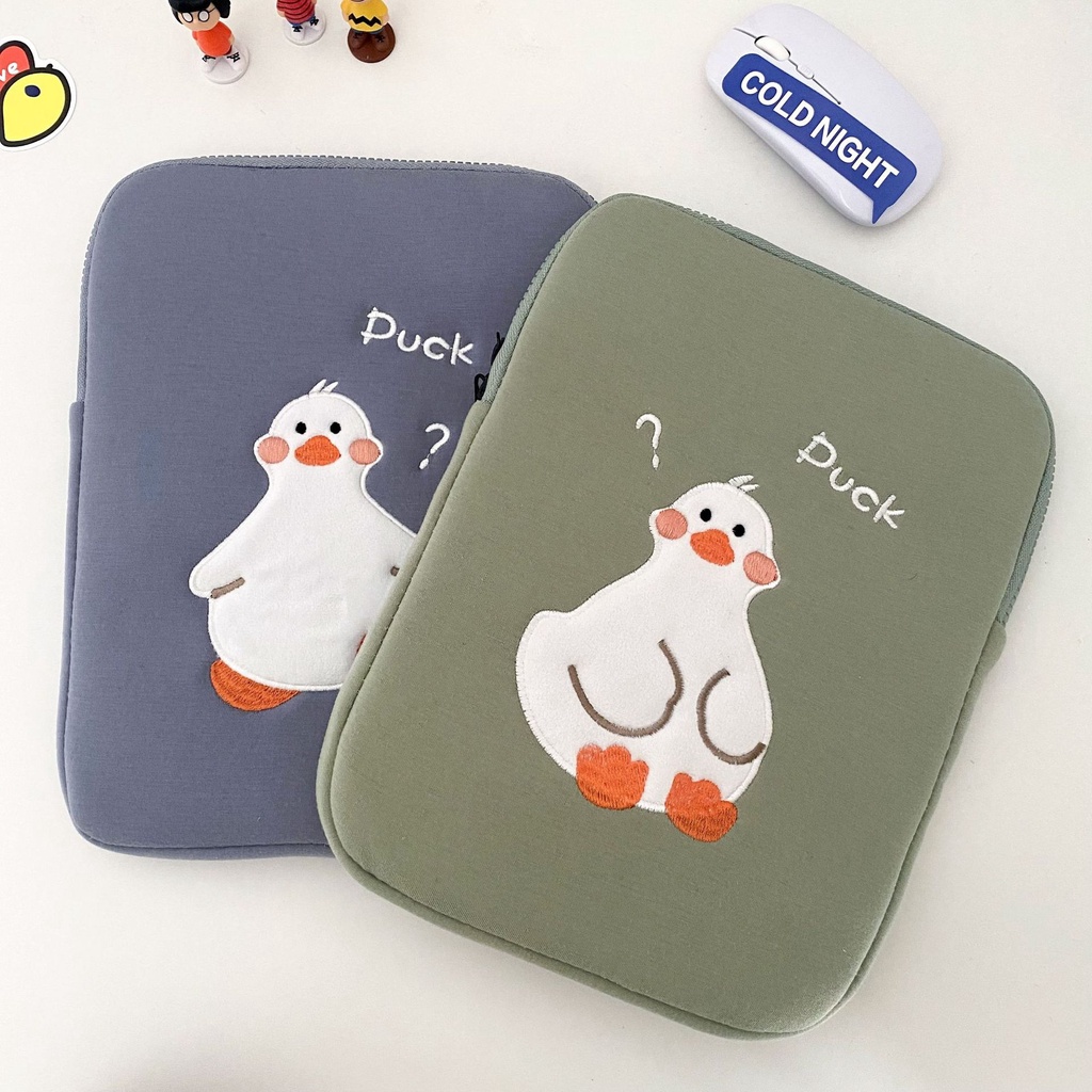 Túi đựng Laptop chống rơi thêu họa tiết vịt hoạt hình dễ thương phong cách Hàn Quốc