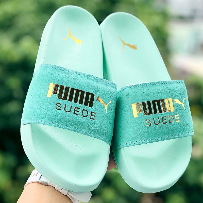 Dép unisex 𝐌𝐋𝐁 𝐏𝐔𝐌𝐀 ❤️FREESHIP + Hộp❤️ dép mlb bóng chày quai ngang thể thao nữ in PUMA da lộn, full-xanh