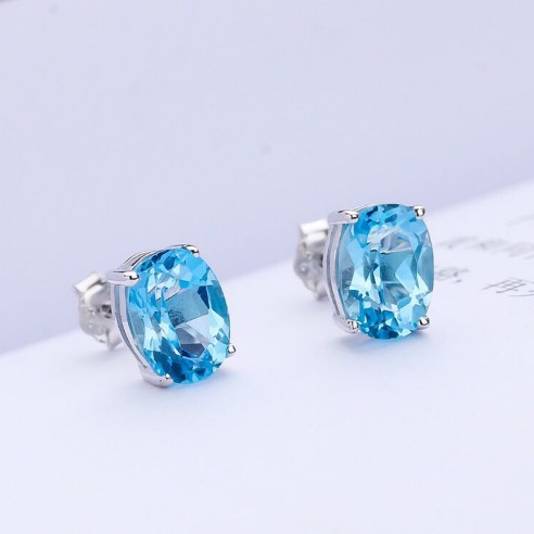 Khuyên Tai Bạc Nữ S925 Đá Xanh B1448 - Bảo ngọc Jewelry