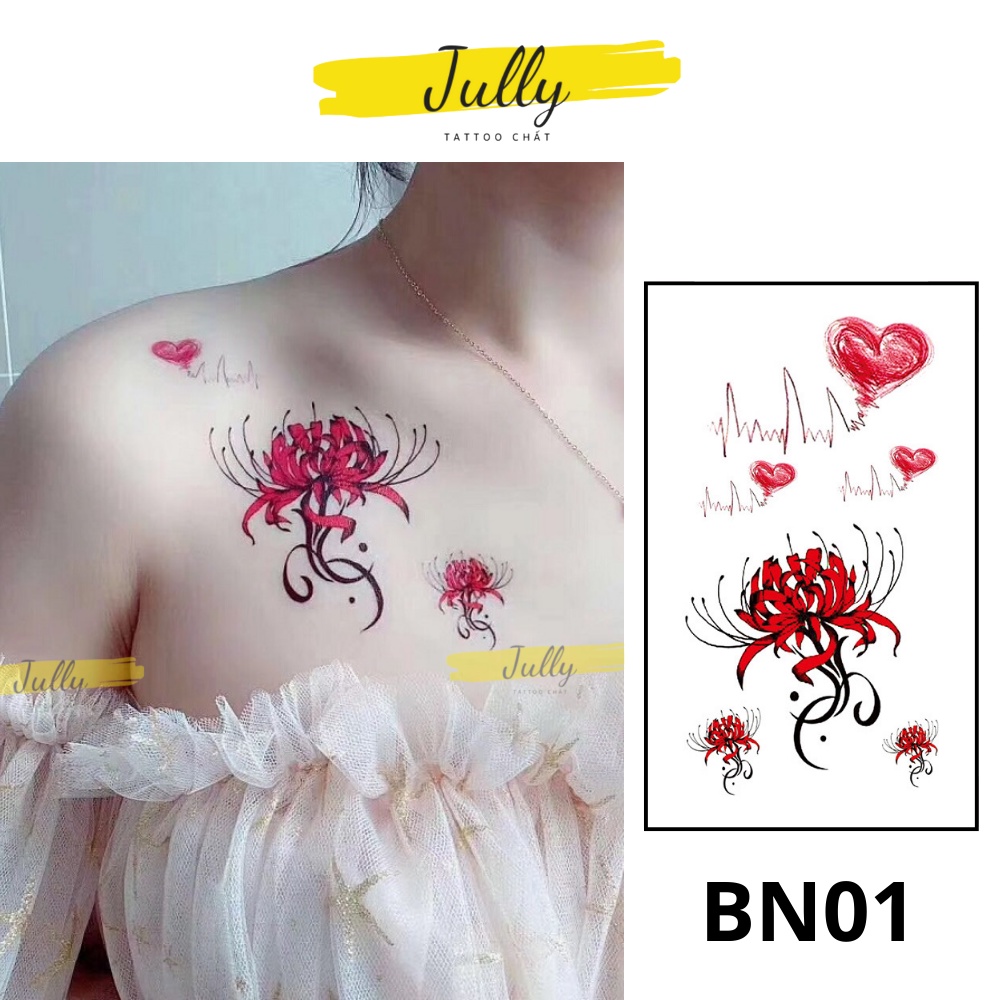 Hình xăm dán tạm thời hoa bỉ ngạn mini JULLY Tattoo chất chống nước