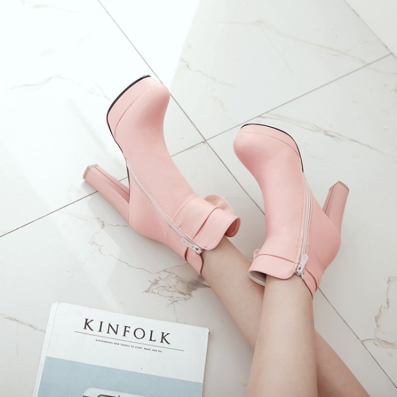 Giày Bốt Cao Gót Mũi Vuông Phối Khóa Kéo Bên Hông size 34-43 Phong Cách Ngọt Ngào Cho Nữ