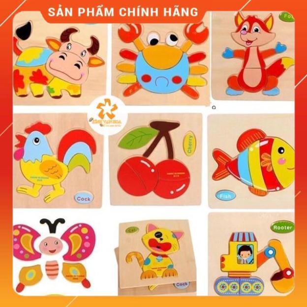 [RẺ NHẤT] Bộ 3 Tranh Ghép Gỗ 3D Hình Động Vật Cho Bé,Đồ Chơi Xếp Hình Cho Bé Từ 1 Đến 3 Tuổi