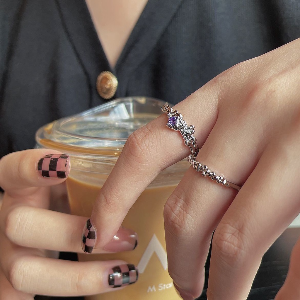 Nhẫn Hở Mạ Bạc 925 Đính Đá Zircon Tím Sang Trọng