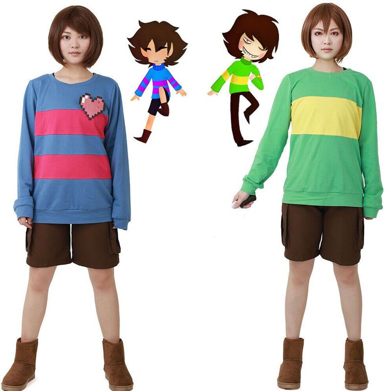 Bộ đồ hóa trang nhân vật Frisk Chara trong game undertale gồm áo thun tay dài phối quần short thời trang ( có bán lẻ) | BigBuy360 - bigbuy360.vn