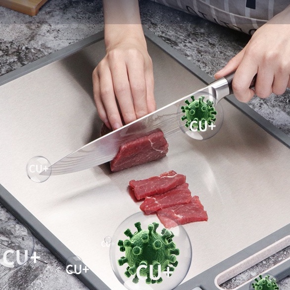 (HÀNG CÓ SẴN) Thớt Inox 304 Kháng Khuẩn Đa Năng 2 Mặt inox và Nhựa PP An Toàn Bo Viền cho nhà bếp kèm mài dao