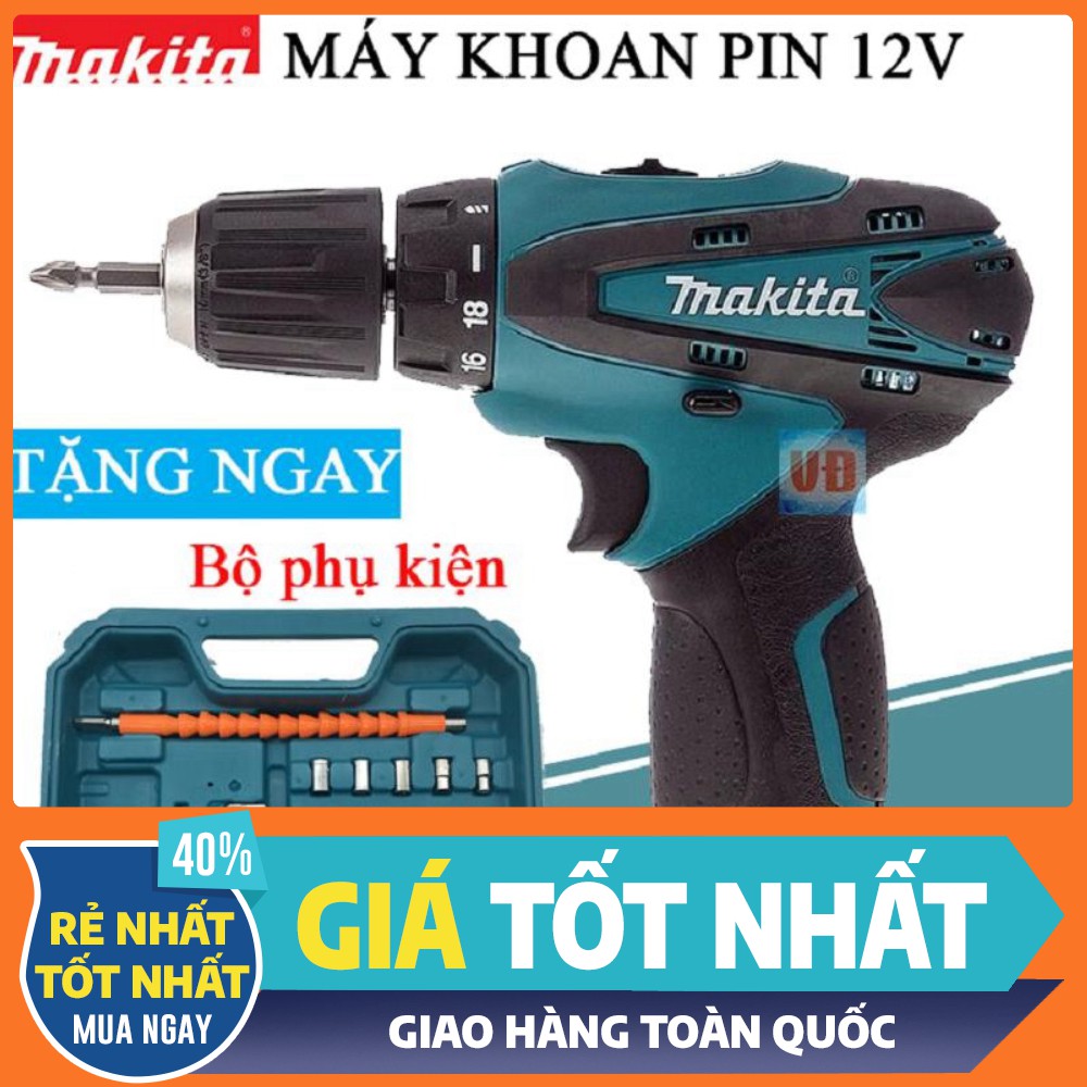 [GIÁ SỈ] MÁY KHOAN PIN 12V MAKITA TẶNG KÈM PHỤ KIỆN HỘP NHỰA [cam kết chất lượng lõi đồng 100%]