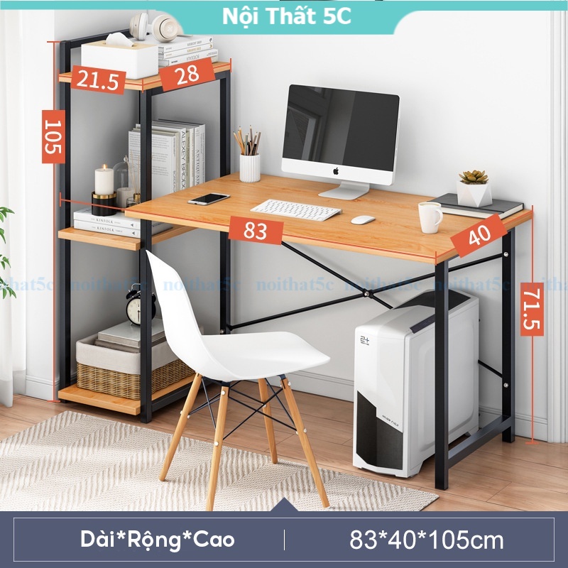 Bàn học 2in1 liền kệ sách thông minh tiện dụng, bàn học khung sắt sơn tĩnh điện 2 lớp chắc chắn chống gỉ bền bỉ