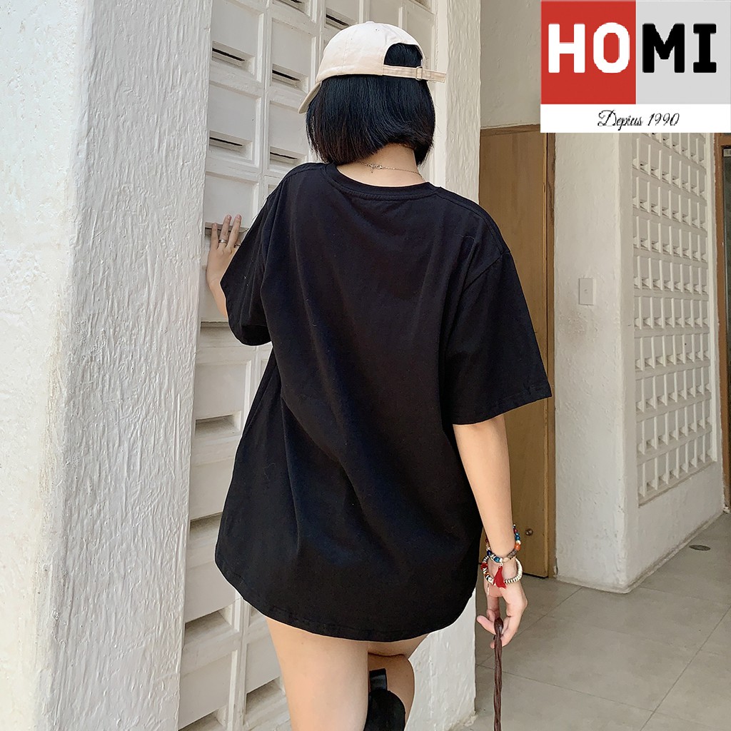 Áo thun 100% cotton co giãn 4 chiều in hình môi cách điệu - màu đen Homi Fashion