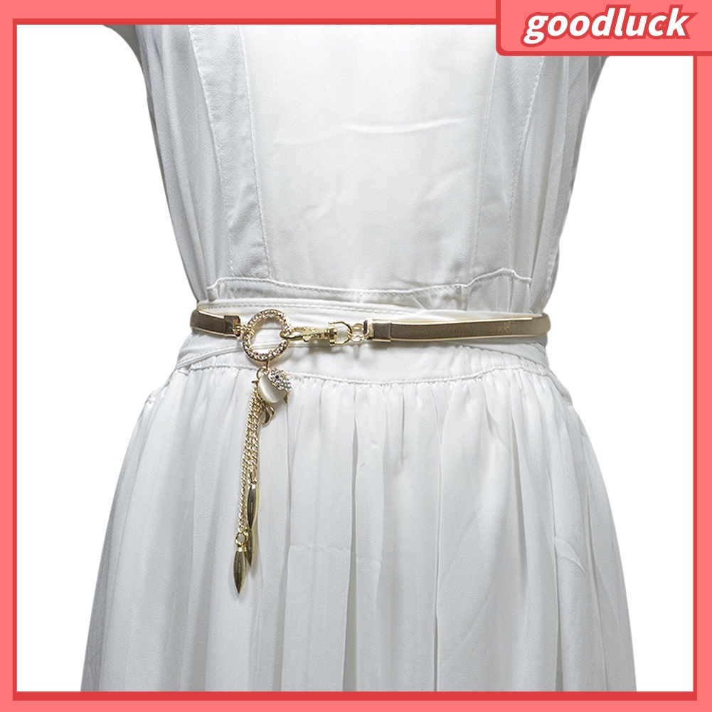 Thắt lưng nữ vàng kim giả da đính đá pha lê thời trang