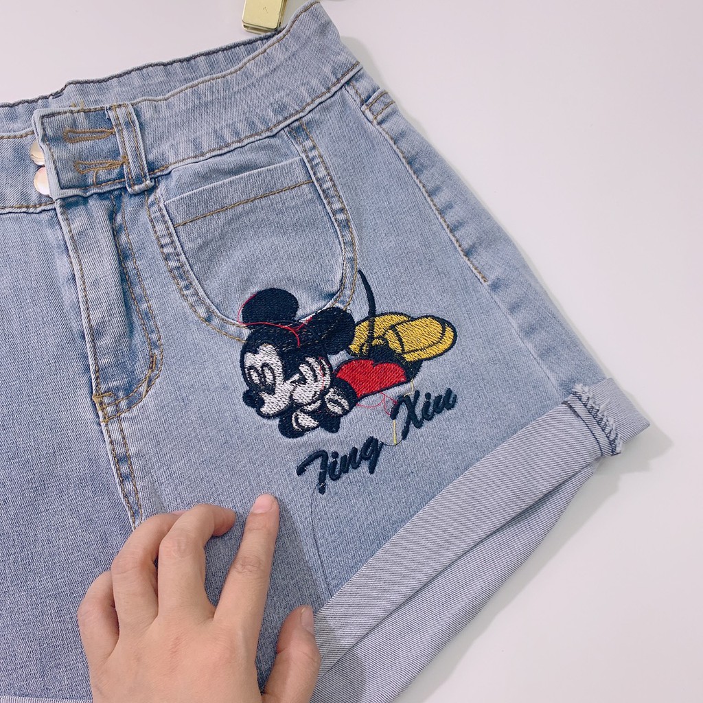 [QL.CS BÁN SỈ QUẦN JEAN SOC THÊU MICKY TÚI ỐP