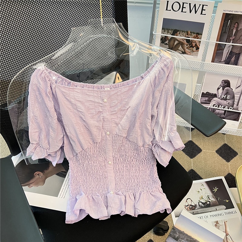 Áo Sơ Mi Nữ Trễ Vai Tay Ngắn Phong Cách Châu Âu Thời Trang Mới