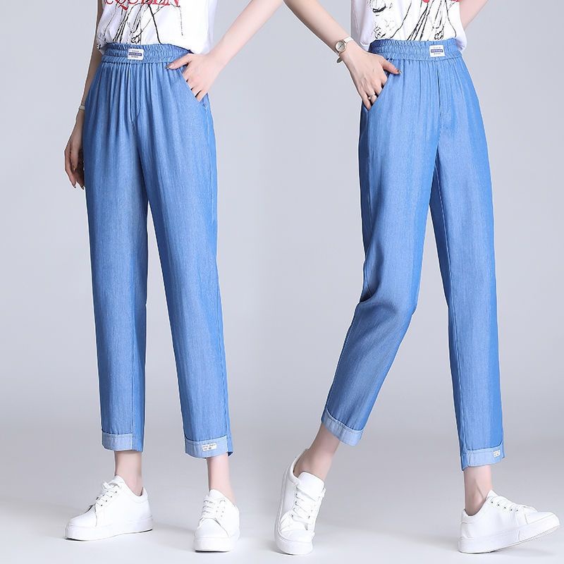 Quần Jeans Lưng Cao Ống Rộng Siêu Mỏng Co Giãn Thời Trang Mùa Hè 2022 Cho Nữ