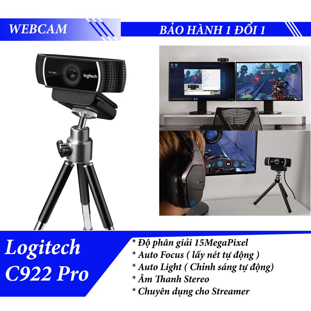 Webcam PC laptop -Chuyên dụng LiveStream Logitech C922 Pro HD - Hàng nhập khẩu