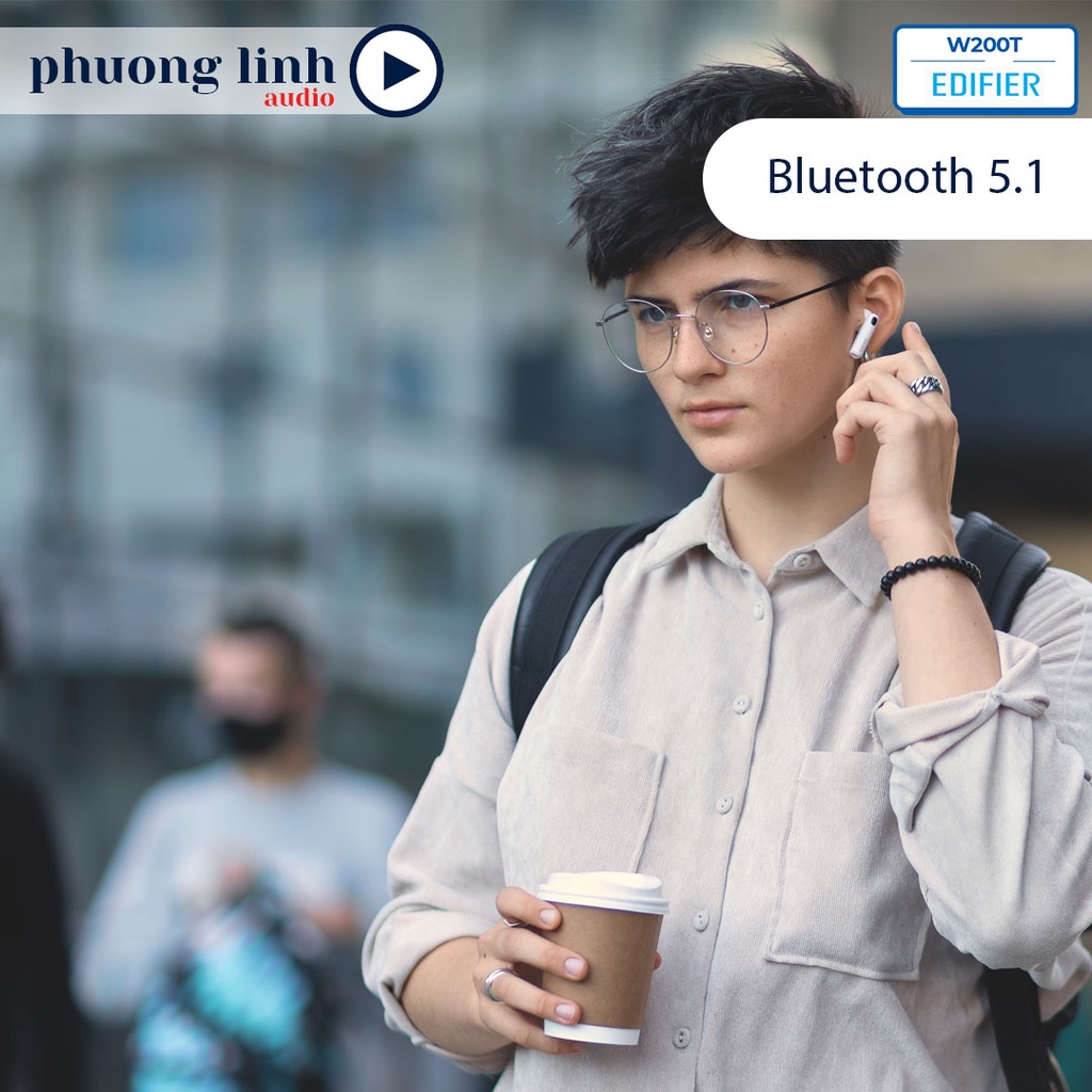 Tai nghe bluetooth 5.1 Edifier W200T mini - Giải mã âm thanh aptX Pin 22 giờ Khử ồn đàm thoại - Chính hãng
