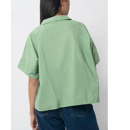 Cottonink - Áo Sơ Mi Nữ Màu Xanh Lá Cây