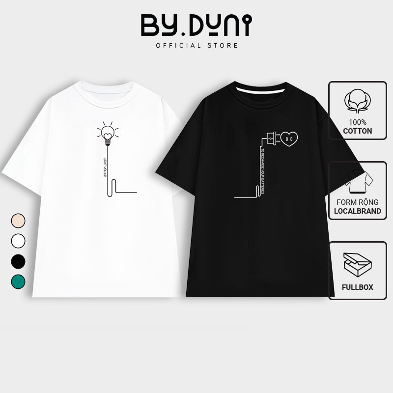 Áo thun cặp đôi nam nữ form rộng Local Brand tay lỡ unisex, áo cặp bạn thân vải cotton By.Duni BỐNG ĐÈN Ổ ĐIỆN FULL BOX