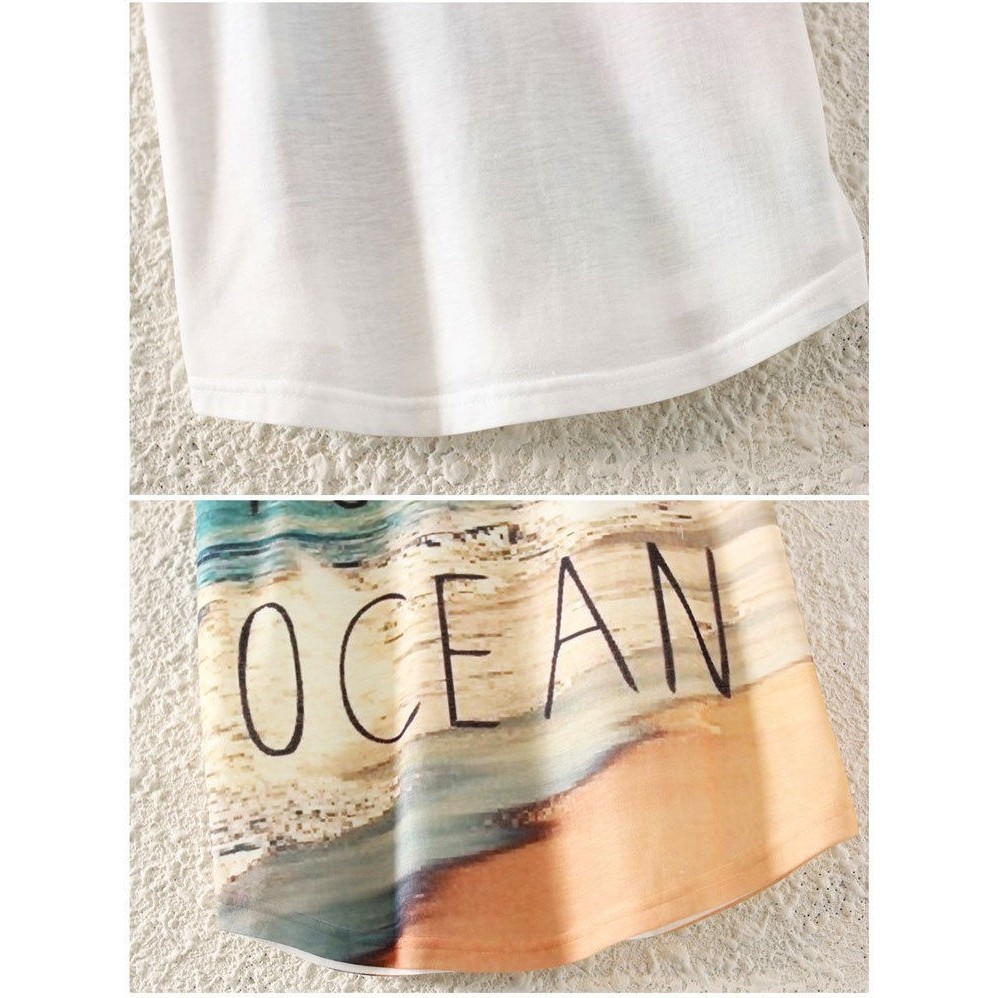 ☛☏❤Fashion Summer Women Short Sleeve Letter Beach Print T Shirt Blouse Tops Tee