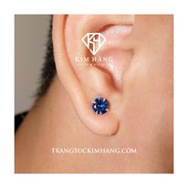 Khuyên Tai Bạc Nụ Tròn Đá Xanh Biển Đậm - Chốt Đẩy