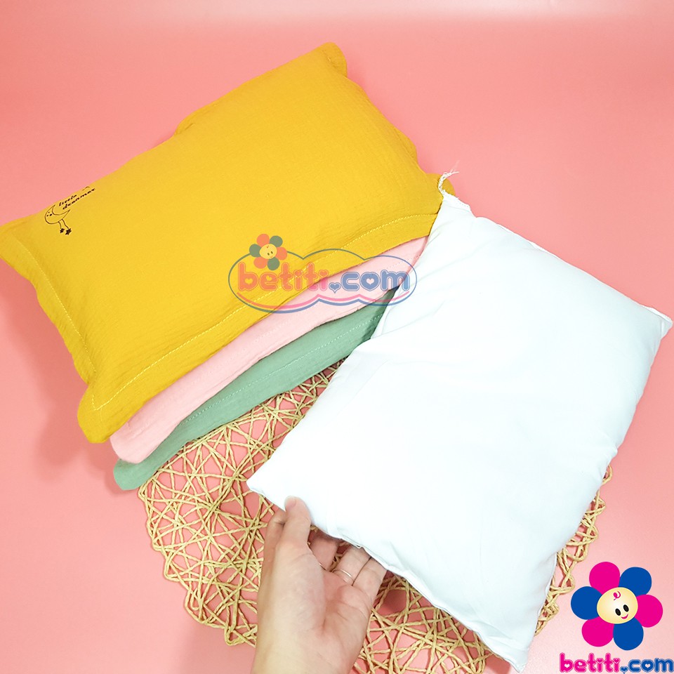 Gối Xô Sơ Sinh Cho Bé Ruột Bông Lông Vũ Muslin EMOM (KT 26 X 36CM) - 8938517691164