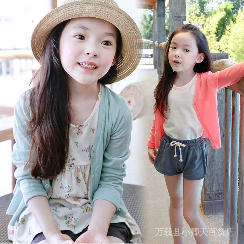 Áo Cardigan Tay Dài Vải Lụa Lạnh Dệt Kim Mỏng Chống Muỗi Phong Cách Hàn Quốc Thời Trang Mùa Hè Dành Cho Bé Gái/Trẻ Em