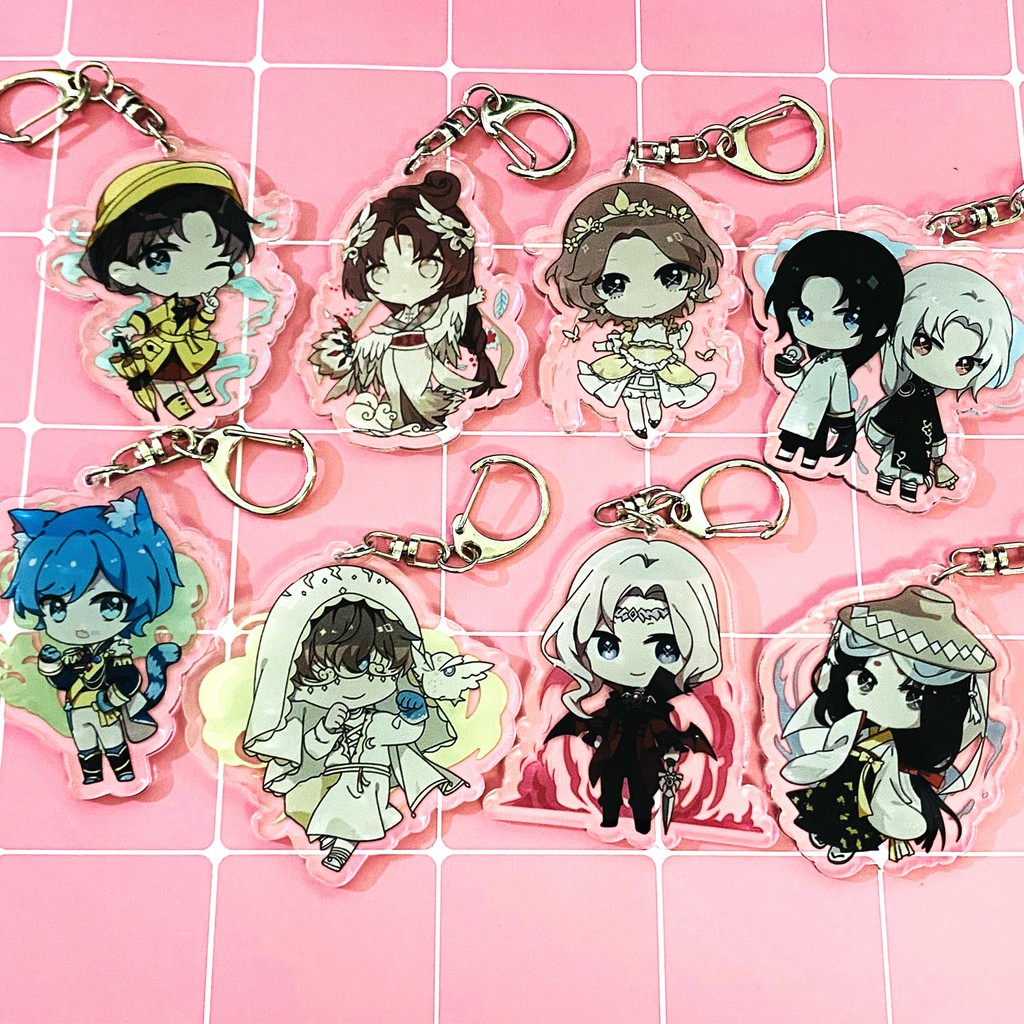 ( Mica trong acrylic ) Móc khóa Identity V Nhân cách thứ năm ver cài hoa quà tặng xinh xắn dễ thương chibi anime